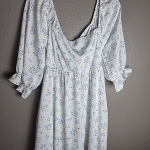 Altar'd State White and Blue Floral Long Sleeve Dress